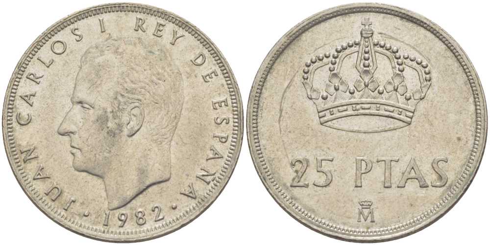 Испания 25 песет 1982 Хуан Карлос I (1975-2014) KM 824 медно-никель 111-941