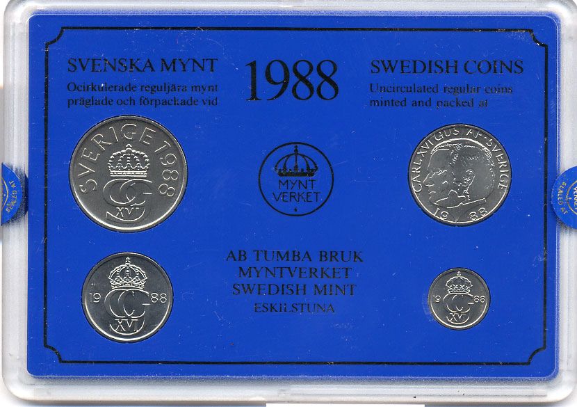 Швеция набор монетного двора из 4 монет 1988 в пластике, Карл XVI Густав (1973- ) KM MS47 UNC 4-3-7-160