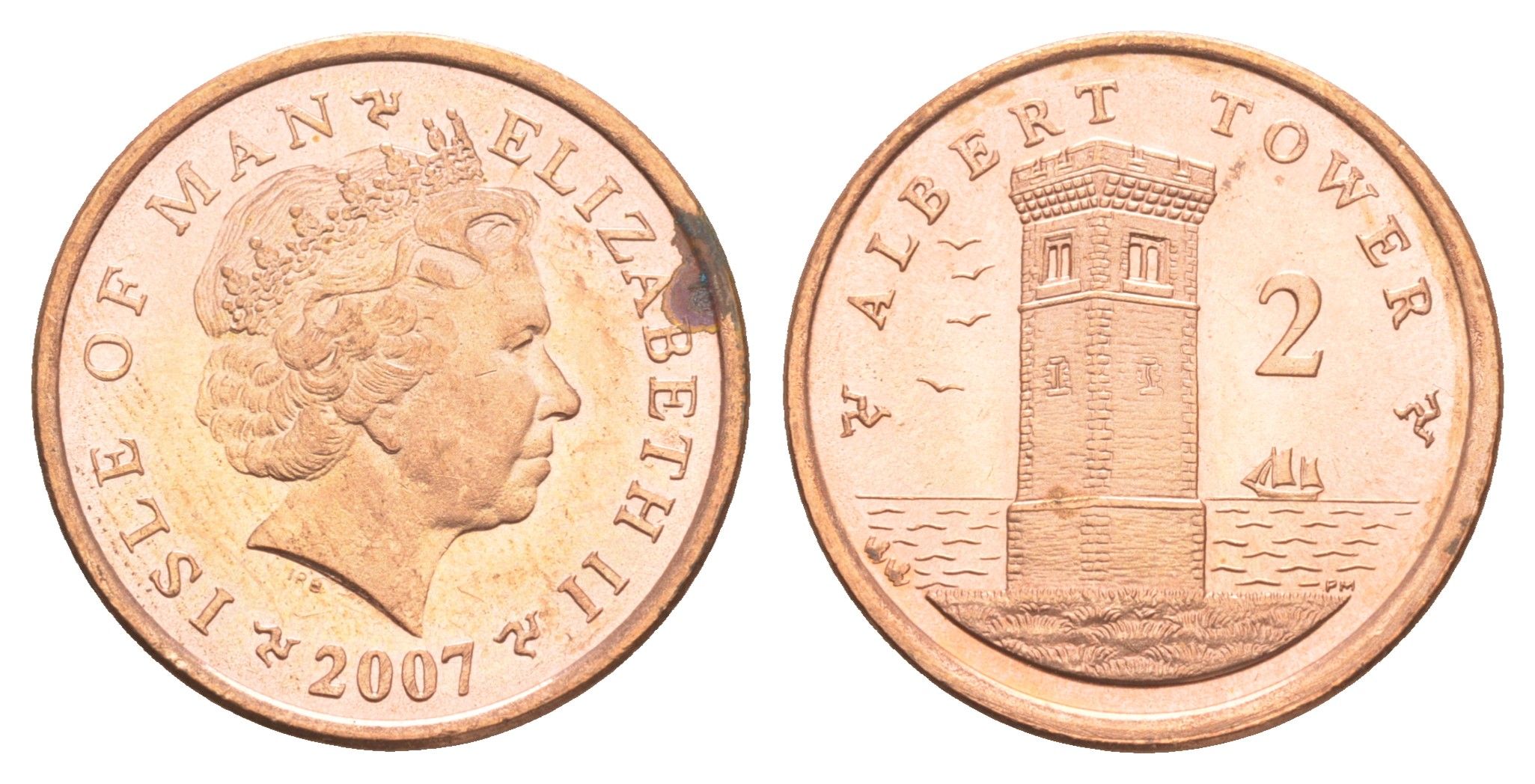 Остров Мэн 2 пенса 2007 PM, Елизавета II (1952-2022) KM 1254 сталь плакированная медью UNC 4652-743