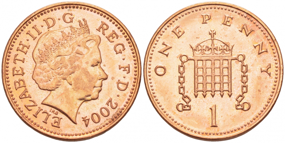 Великобритания 1 пенни 2002 Елизавета II (1952-2022) KM 986, Spink 4710 (B5) сталь плакированная медью UNC 112-1038