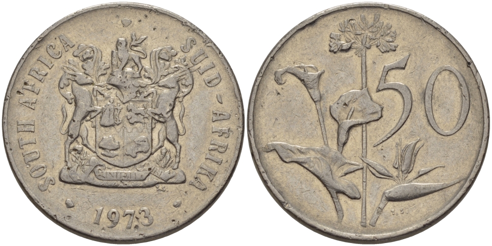 ЮАР 50 центов 1973 Зантедеския Эллиота (калла), герб KM 87 никель 32-1126
