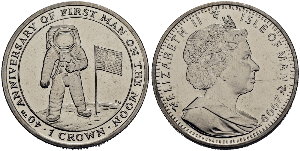 Остров Мэн 1 крон 2009 40 лет с момента исторической высадки человека на Луну КМ 1415 медно-никель UNC M94-03
