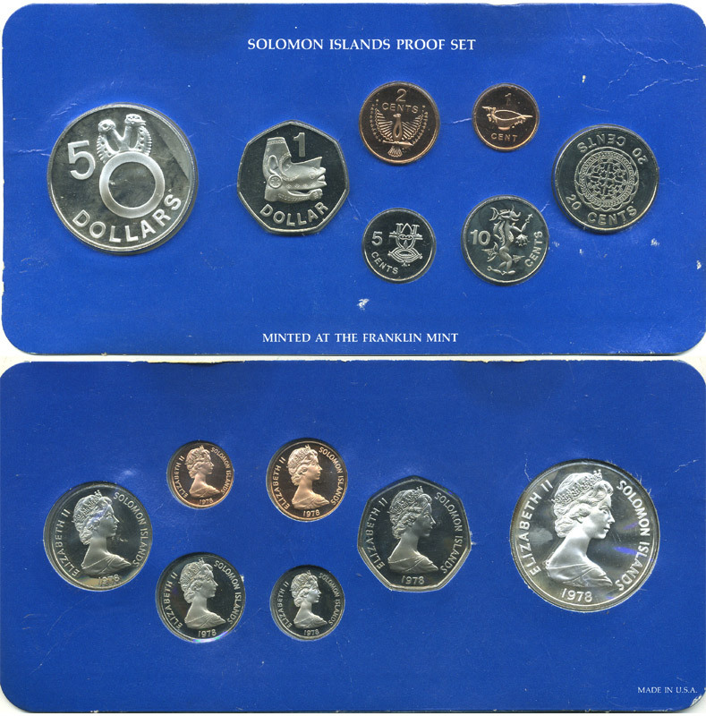 Соломоновы острова набор из 7 монет 1978 в запайке, в оригинальной коробке, с сертификатом KM PS 2, KM (1-7) серебро PROOF 7-5-2-07