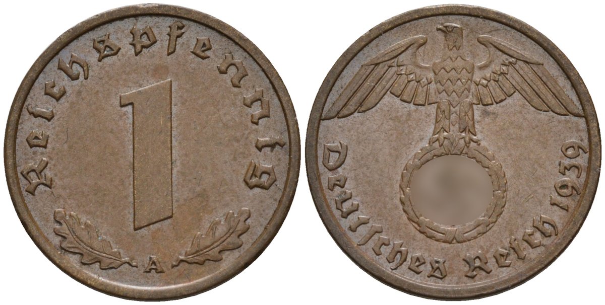 Германия 1 рейхспфенниг 1939 A KM 89, J. 361 бронза 4147-1147