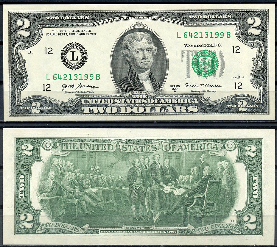 США 2 доллара 2017 Pick W545 бумага UNC (пресс) 7222-7-2-1
