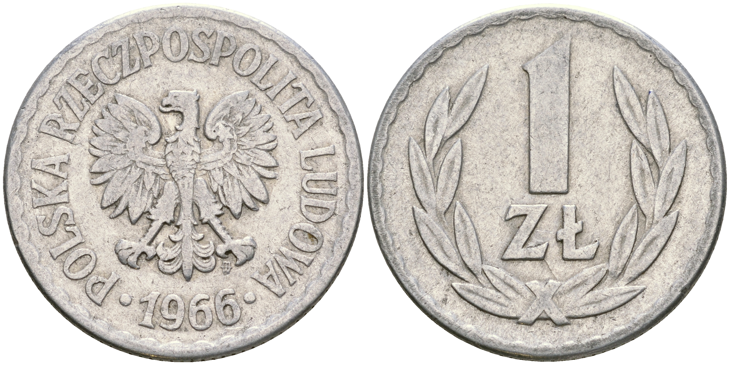 Польша 1 злотый 1966 MW KM 49.1 алюминий 4364-1712