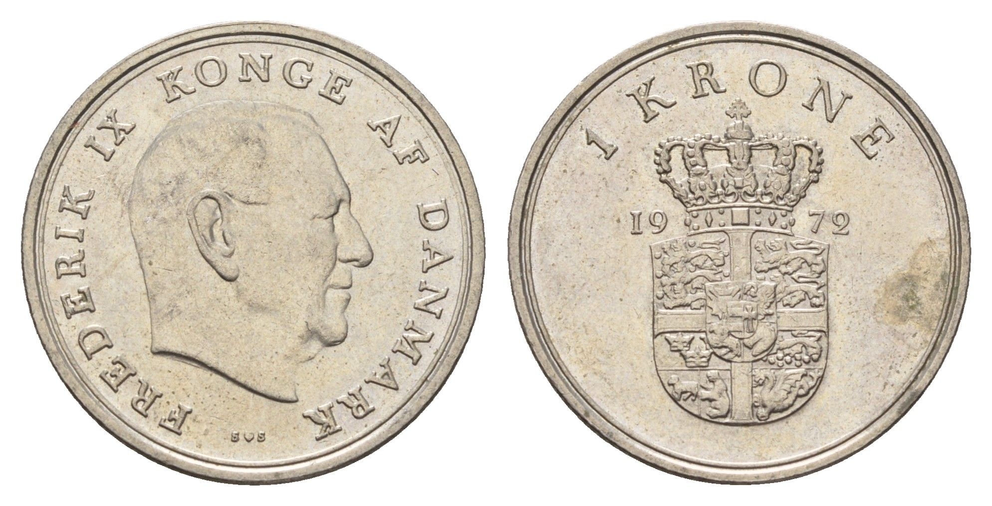 Дания 1 крона 1972 C; S, Фредерик IX (1947-1972) KM 851.1 медно-никель 4641-1215