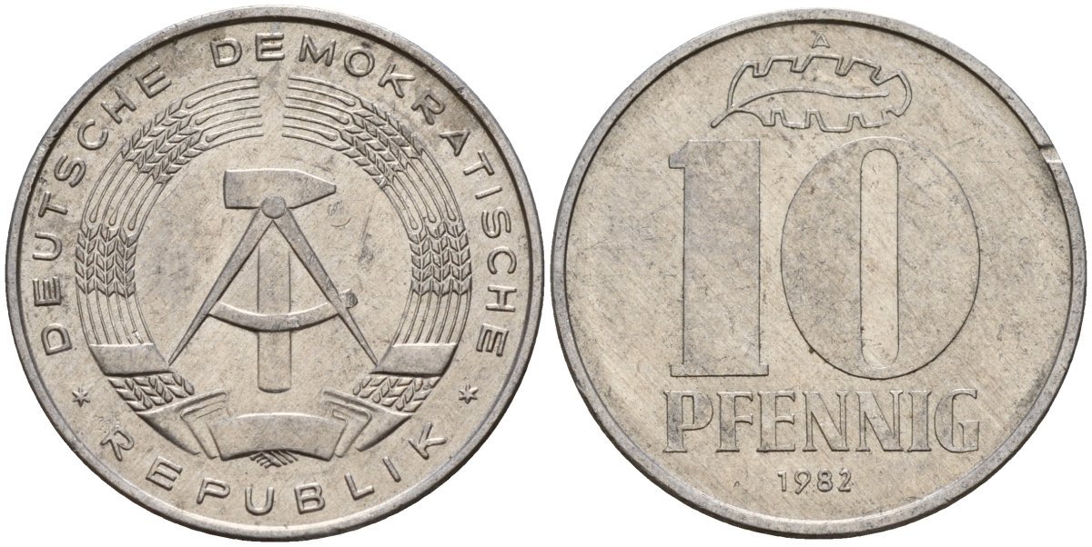 ГДР 10 пфеннигов 1982 A KM 10 алюминий 68-832