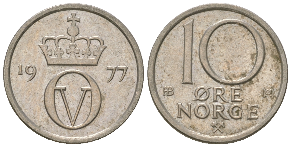 Норвегия 10 эре 1977 Улаф V (1957-1991) KM 416 медно-никель 3458-331