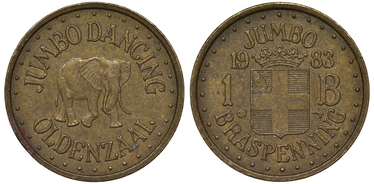 Нидерланды жетон 1983 клуб JUMBO, в городе Олдензал, жетон на один напиток (BRASPENNING), диаметр 22 мм TC#244606 латунь 4128-953