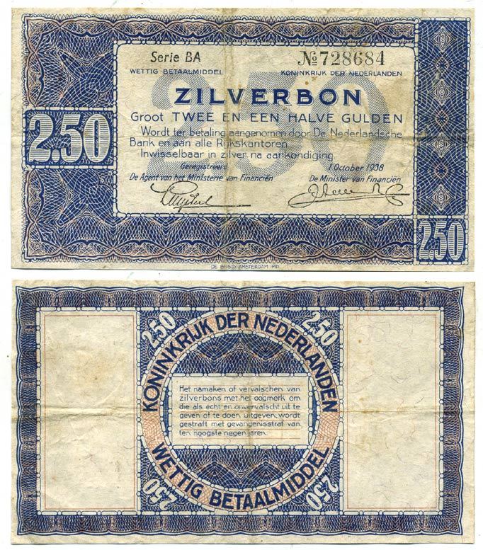 НИДЕРЛАНДЫ 2 1/2 ГУЛЬДЕНА 1938 Pick 62 бумага 7147-19-3