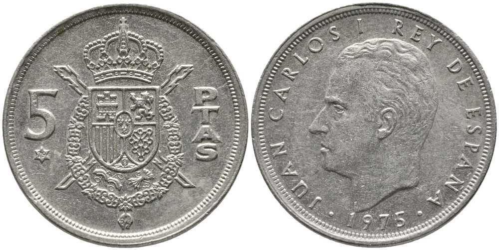 Испания 5 песет 1975 (79) Хуан Карлос I (1975-2014) KM 807 медно-никель 110-952