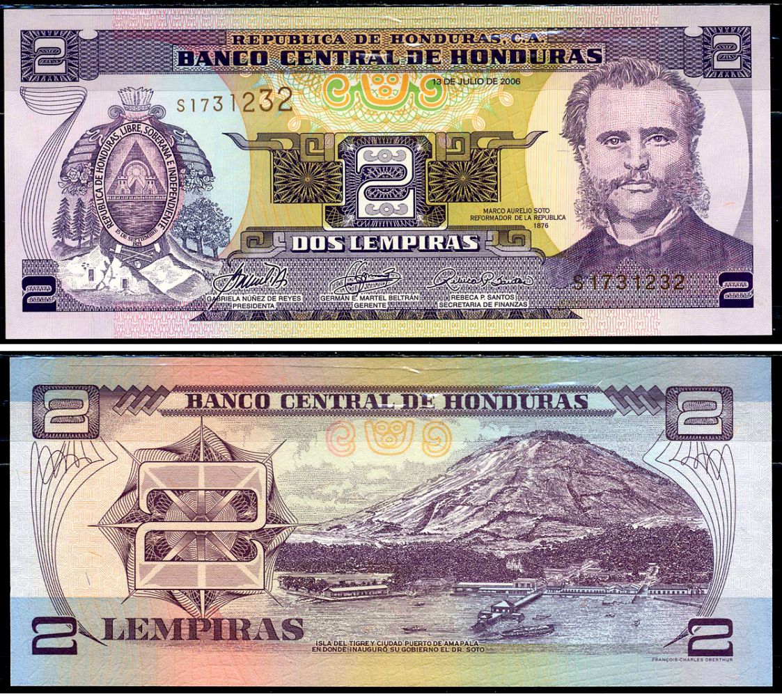 Гондурас 2 лемпира 2006 Pick 80Af бумага UNC (пресс) 6283-6-3-2