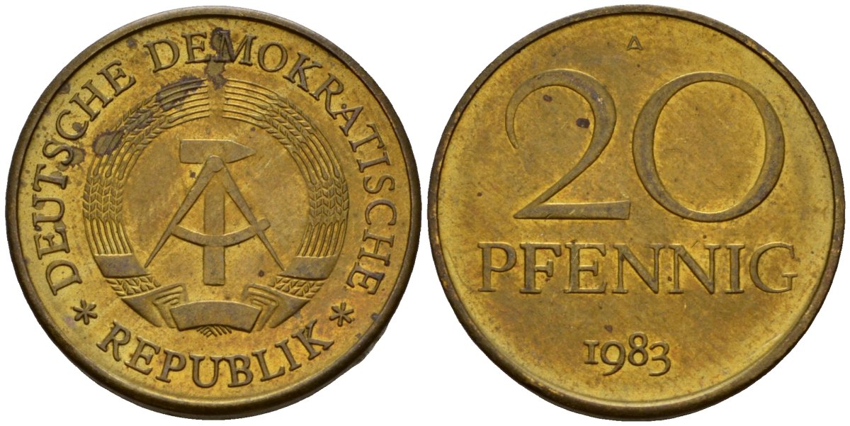 ГДР 20 пфеннигов 1983 A KM 11 латунь 4601-544