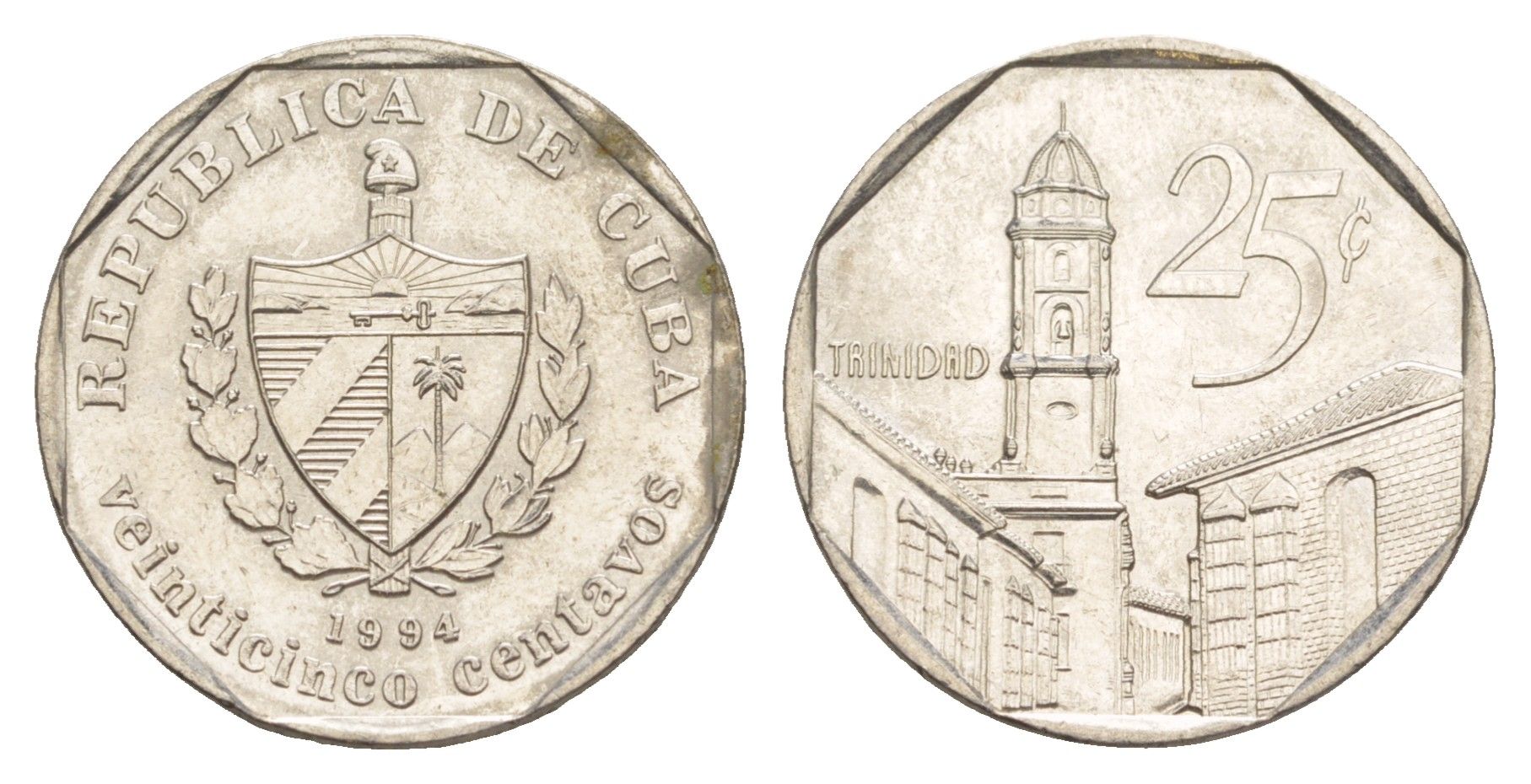 Куба 25 сентаво 1994 площадь в Тринидаде KM 577.1 сталь плакированная никелем 4646-356