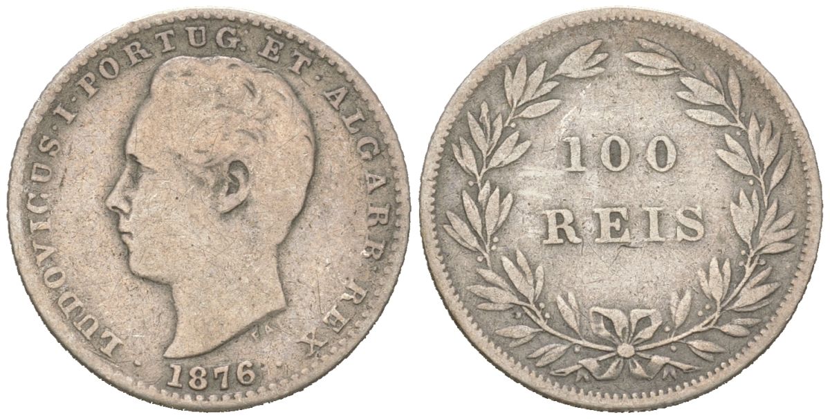 Португалия 100 реалов 1876 Луиш I (1861-1889) KM 510 серебро 4611-262