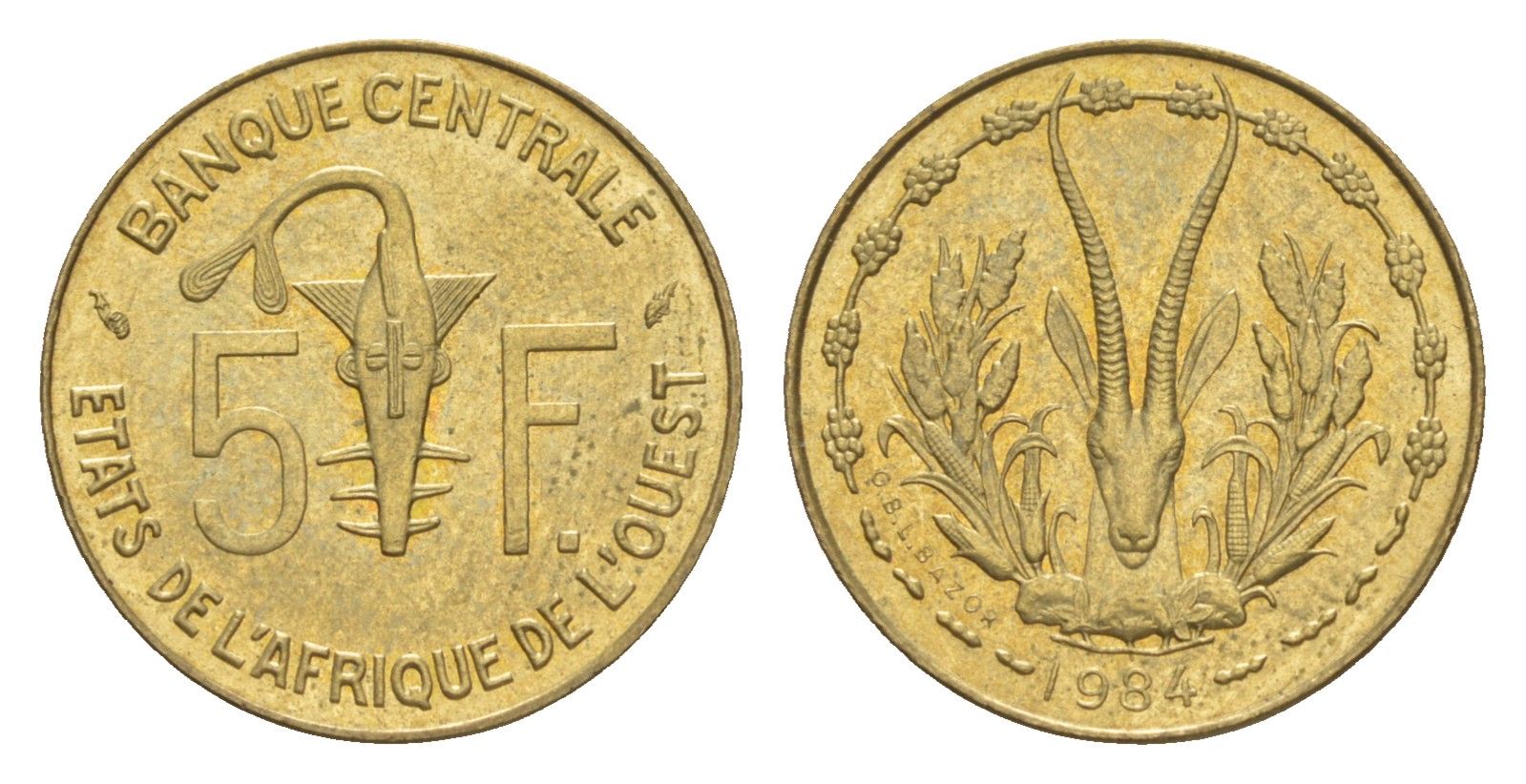 Западная Африка (BCEAO) 5 франков 1984 Центральный банк государств Западной Африки KM 2a медь алюминий никель aUNC 4643-745
