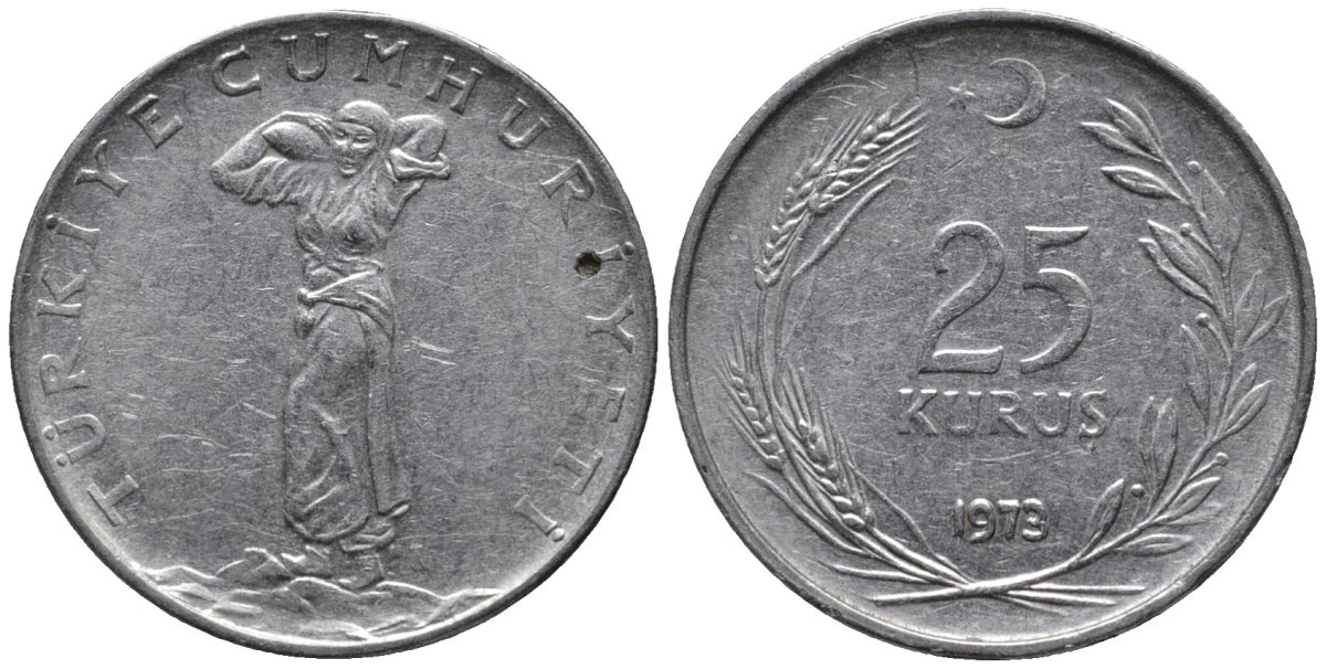 Турция 25 курушей 1973 KM 892.3 нержавеющия сталь 4577-617