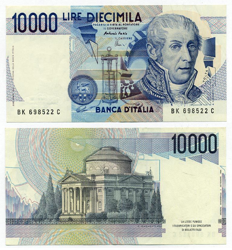 Италия 10000 лир 1984 Вольта, музей Храм Вольтиано Pick 112d бумага 8564-6-1-1