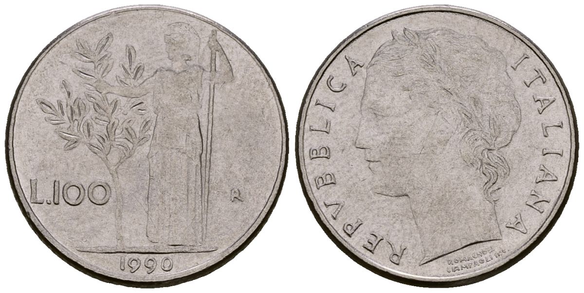 Италия 100 лир 1990 KM 96.2 нержавеющая сталь 4173-665
