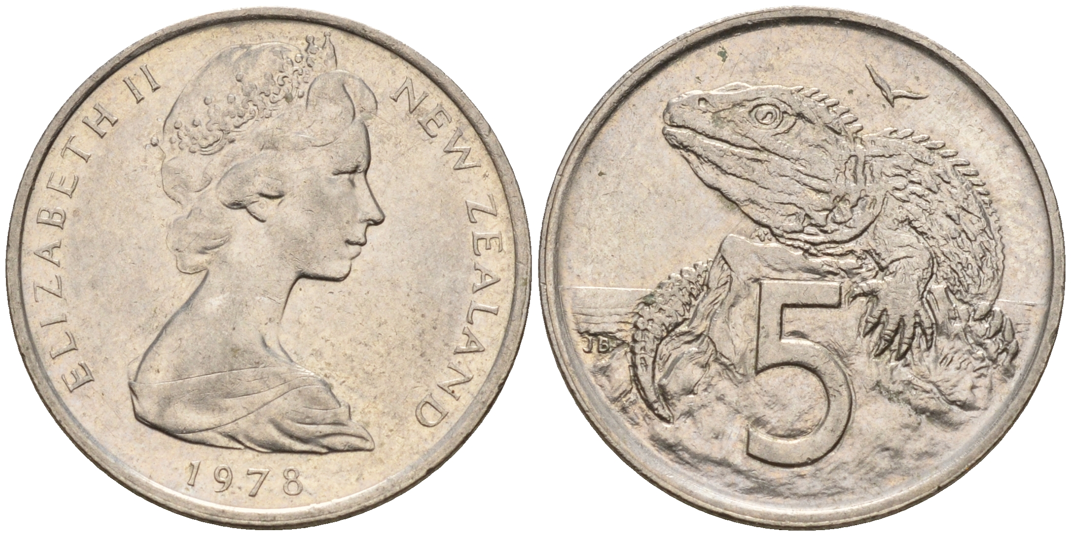 Новая Зеландия  5 центов 1978 ящерица гаттерия, Елизавета II (1952-) KM 34.1 медно-никель    4124-162