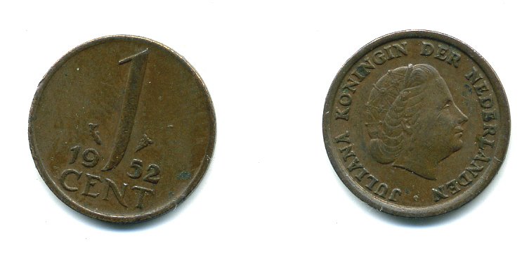 Нидерланды 1 цент 1952 Юлиана (1948-1980) КМ 180 бронза 76-248