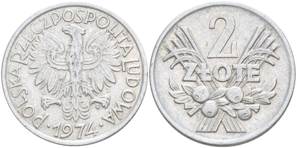 Польша 2 злотых 1974 MW KM 46 алюминий 4542-835