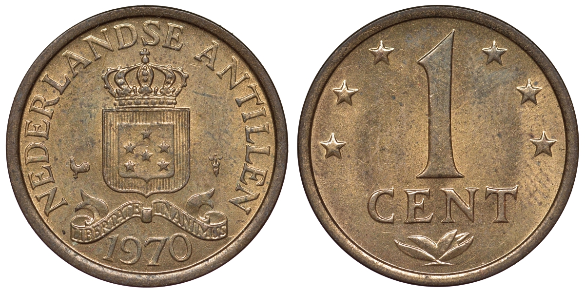 Нидерландские Антилы 1 цент 1970 Юлиана (1948-1980) KM 8 бронза UNC 4118-857