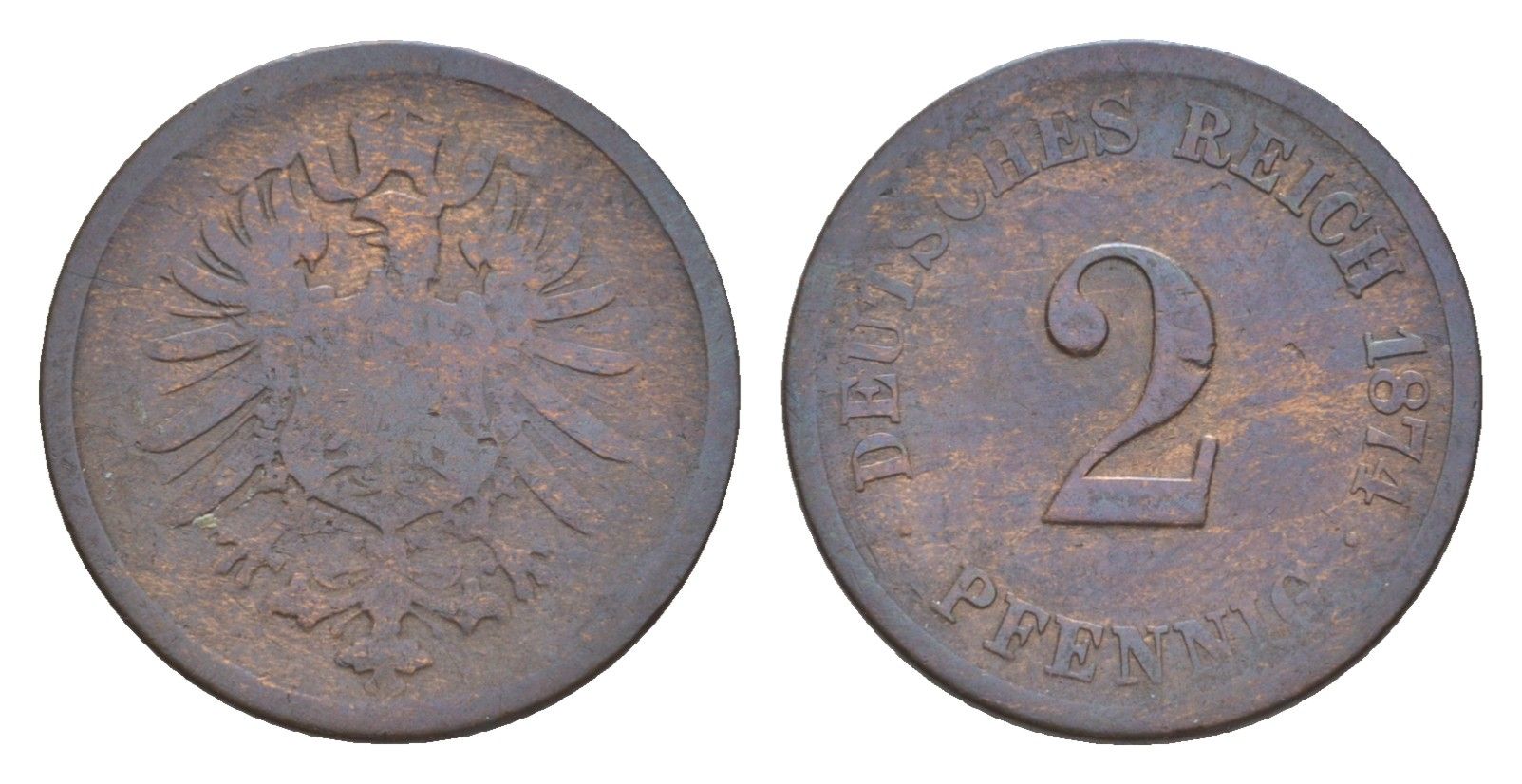 Германия 2 пфеннига 1874 G, Вильгельм I (1871-1888) KM 2, J. 2, Weege 3 медь 4639-1156