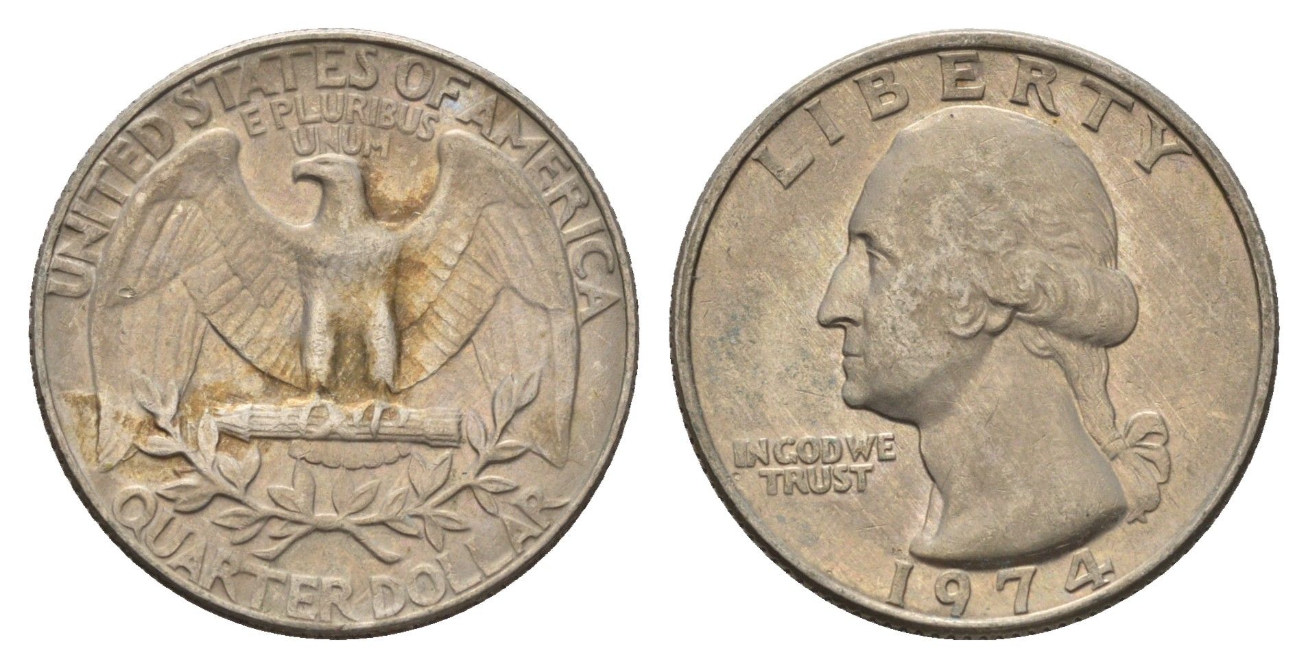 США 25 центов (квотер, 1/4 доллара) 1974 Вашингтон KM 164a медь плакированная медно-никелем 4673-1055