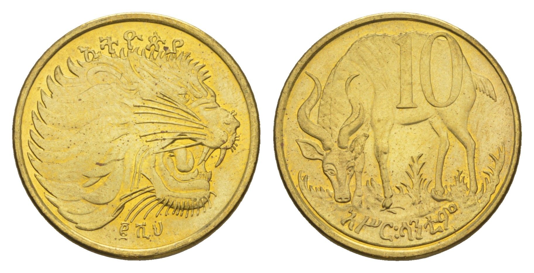 Эфиопия 10 сантимов 2012 KM 45.3 сталь плакированная латунью UNC 4544-1256