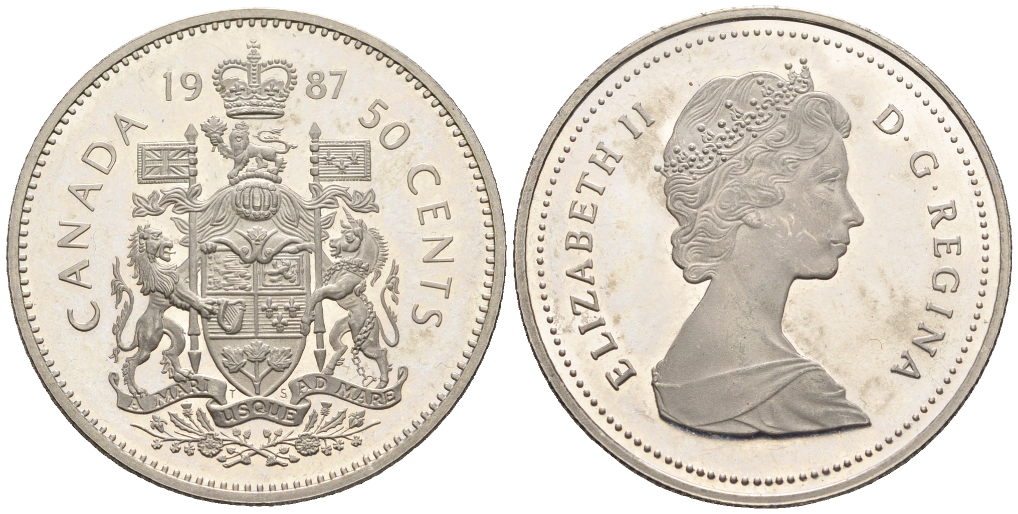 Канада 50 центов 1987 Елизавета II (1952-2022), герб KM 75.3 никель  PROOF  1517-233