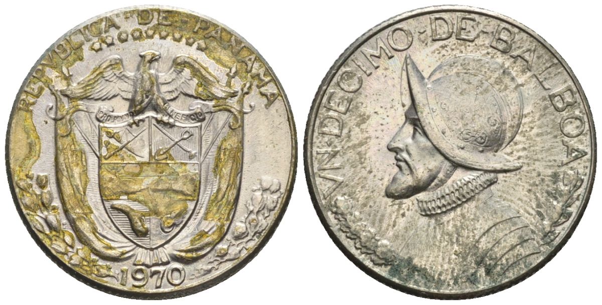 Панама 1/10 бальбоа 1970  KM 10 медь плакированная медно-никелем  aUNC  4609-853