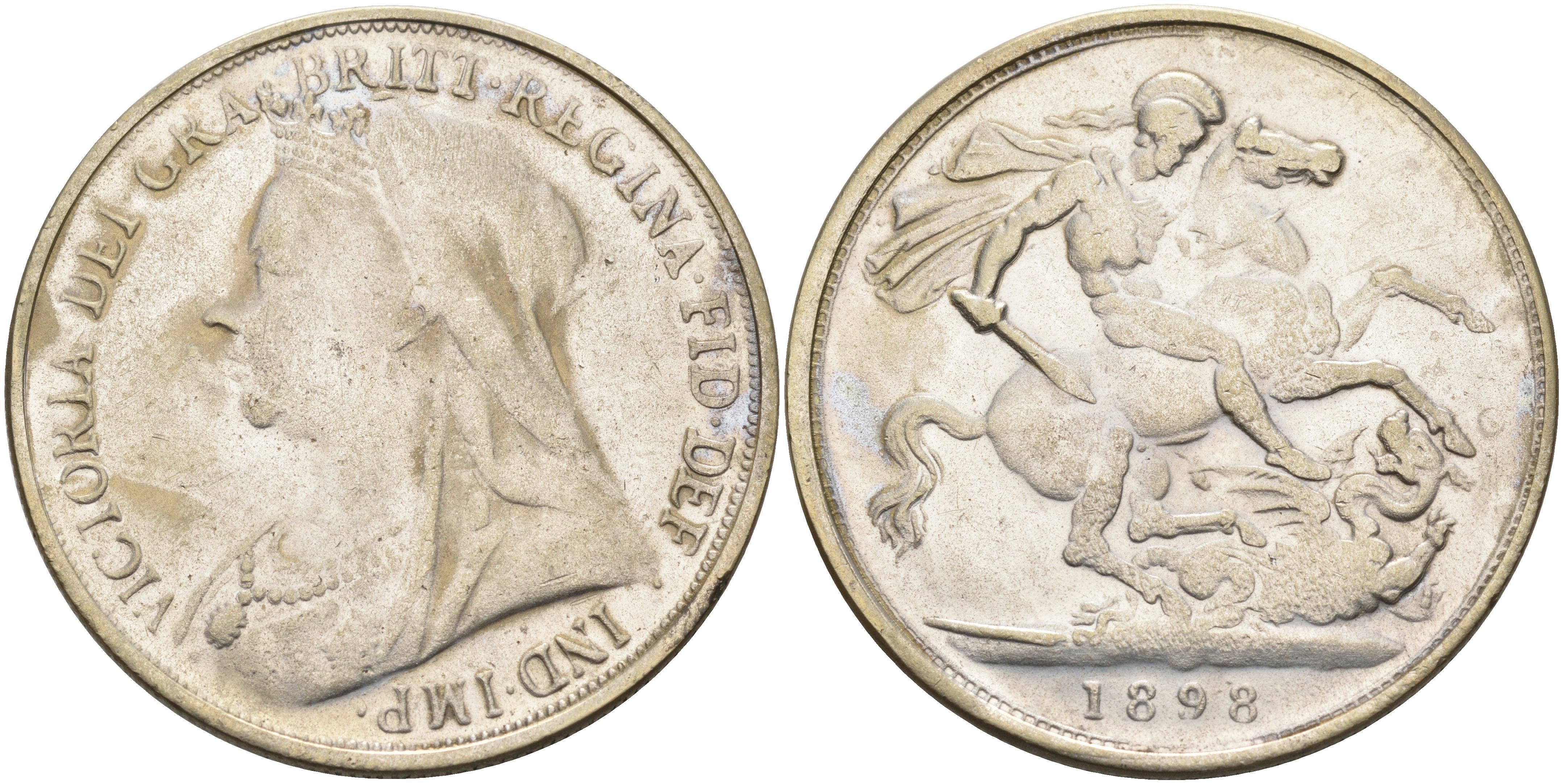 Великобритания 1 крона 1898 Виктория (1837-1901), иммитация белый металл 00-00