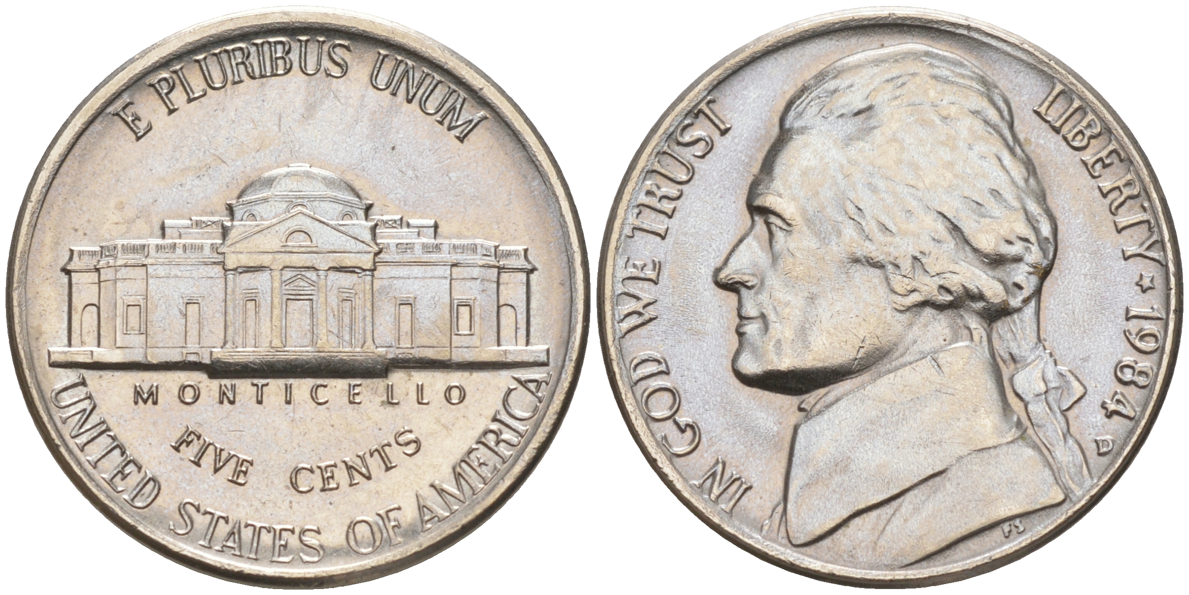 США 5 ЦЕНТОВ 1984 D ДЖЕФФЕРСОН KM A192 медно-никель 190-213