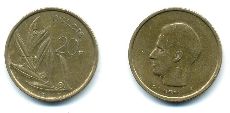 БЕЛЬГИЯ 20 ФРАНКОВ 1982 BELGIE KM 160 никель бронза 25-1623