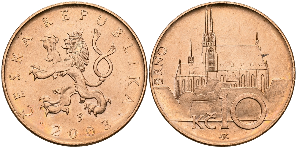 ЧЕХИЯ 10 КРОН 2003 KM 4 сталь плакированная медью UNC 540-747