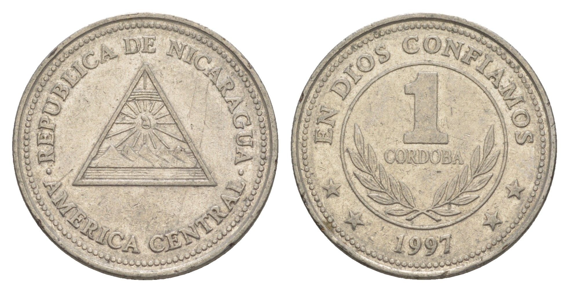 Никарагуа 1 кордоба 1997 KM 89 сталь плакированная никелем 4529-525