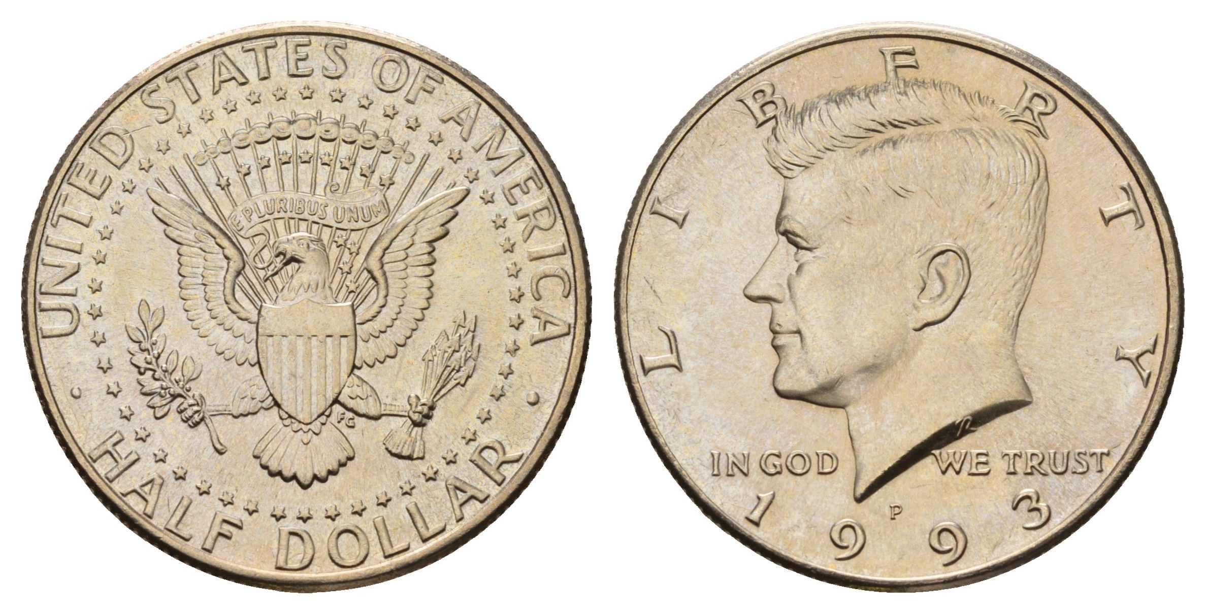 США 1/2 доллара (50 центов) 1993 P, Джон Кеннеди KM A202b медь плакированная медно-никелем UNC 4672-713