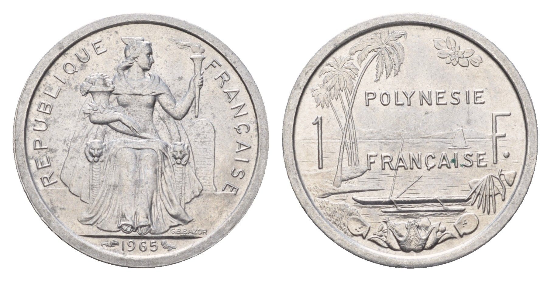 Французская Полинезия 1 франк 1965 год-тип KM 2 алюминий UNC 179-843