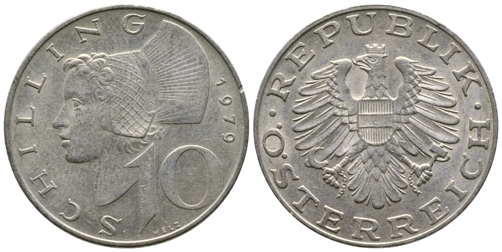 Австрия 10 шиллингов 1979 KM 2918 никель плакированный медно-никелем 4606-923