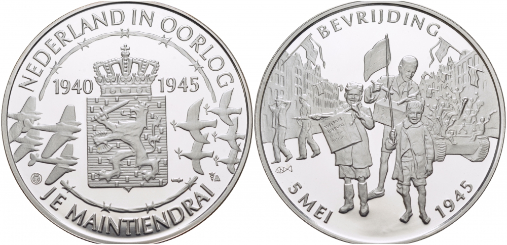 НИДЕРЛАНДЫ МЕДАЛЬ ND ГОЛАНДИЯ В ВОЙНЕ 1940-1945, ПОБЕДА 5 МАЯ 1945 ГОДА серебро PROOF 01-161-21