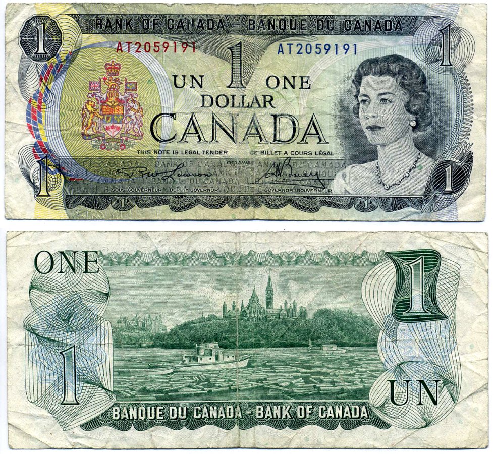 Канада 1 доллар 1973 Елизавета II (1952- ), здание парламента на реке Оттава, Lawson-Bouey, серии 2 буквы Pick 85 a (1)  бумага 7375-8-3-2