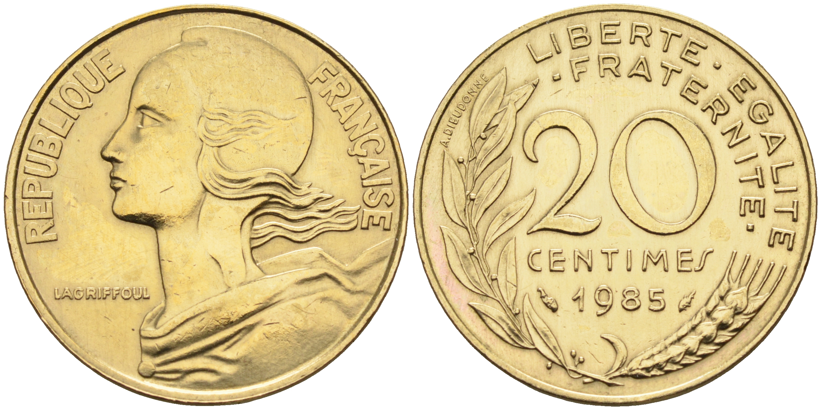 Франция 20 сантимов 1985 тип Marianne KM 930 медь алюминий никель    4177-126