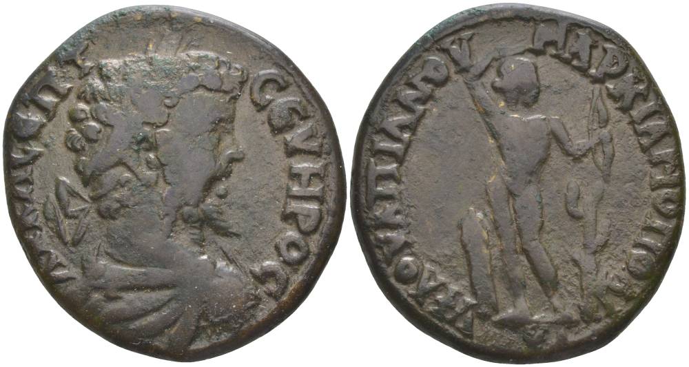 Римская Империя, Провинция Нижняя Мезия, Маркианополь АЕ 193 - 211 Септимий Север, бюст императора / Аполлон, 10,91 гр Varbanov 778 медь 1073-22-14