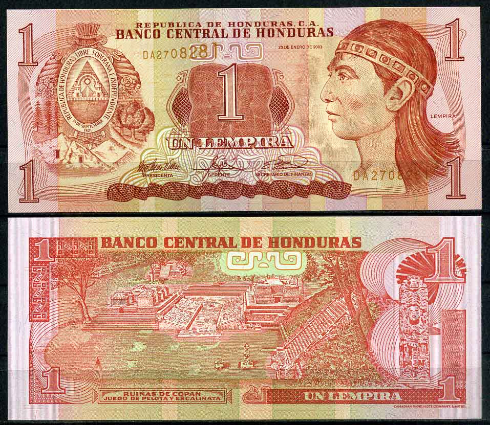 Гондурас 1 лемпира 2003 23 января 2003, руины Копан, остатки древнего города Инков Pick 84 c бумага UNC (пресс) 447-34-1