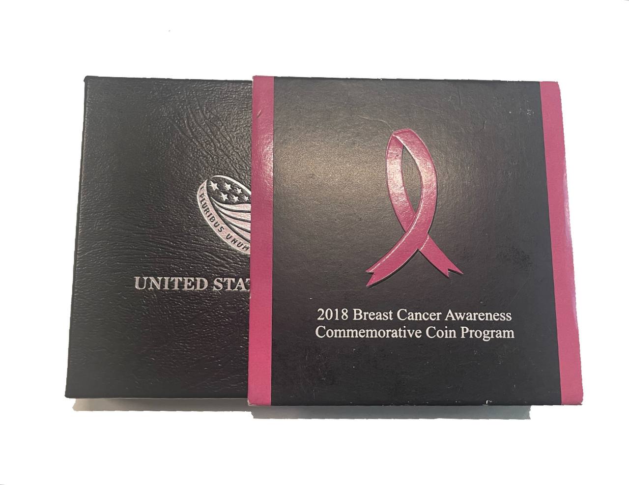 США 1 доллар 2018 P, Осведомленность о раке груди, в оригинальной коробке, с сертификатом KM 681 серебро PROOF 8-2-02-10