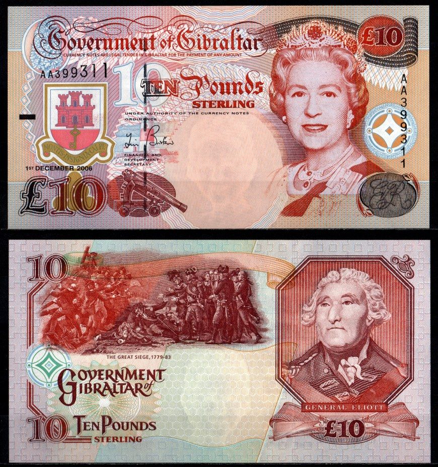 Гибралтар 10 фунтов 2006 Елизавета II. Великая осада, 1779-1783, генерал Элиотт Pick 32 бумага UNC (пресс) 451-1236-3