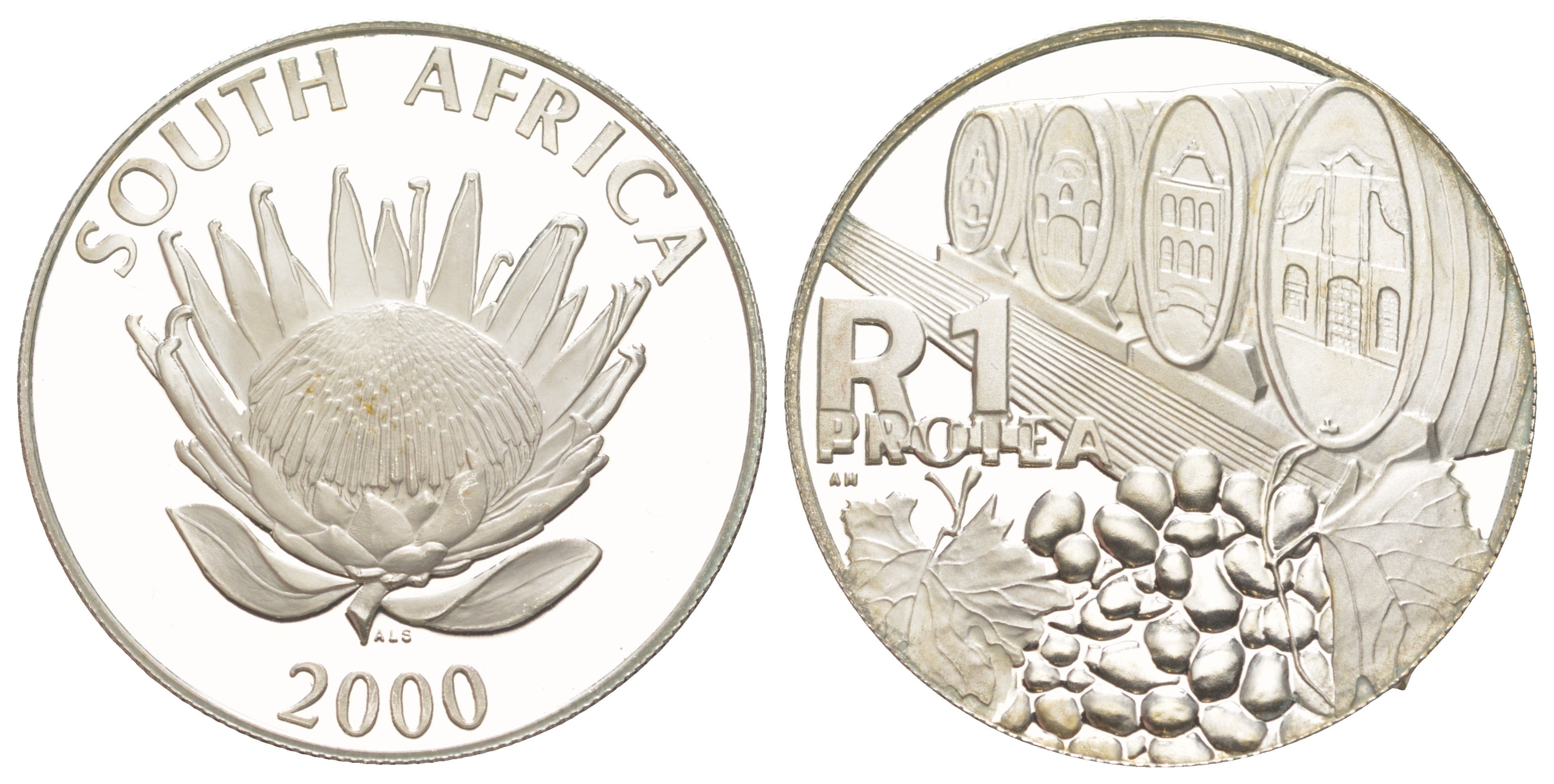 ЮАР 1 ранд 2000 Индустрия в Южной Африке - Виноградарство, тираж 1.519 экземпляров KM 238 серебро PROOF 443-645