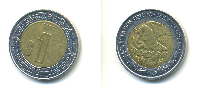 Мексика 1 песо 2007 KM 603 биметалл 176-1254